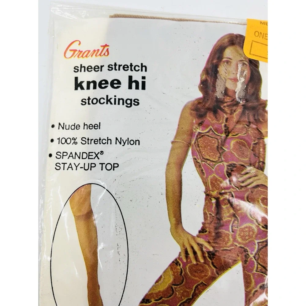Vintage Grants Nylon Knee Hi High Size 9-11 Stockings Beige New